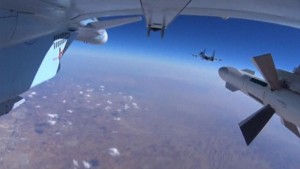 Frame grab shows military jets of the Russian air force during a sortie in Syria
