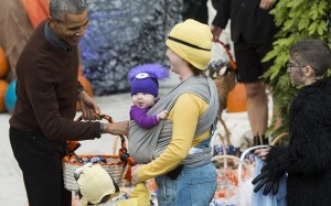 US President Barack Obama hands out trea