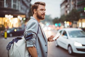 Young man on the streets of big city.