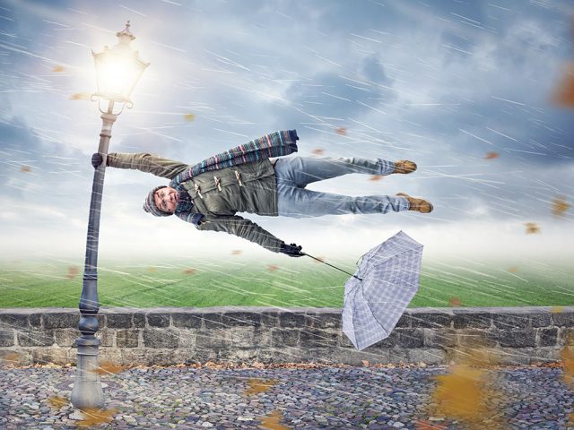 Man gets blown away by a storm